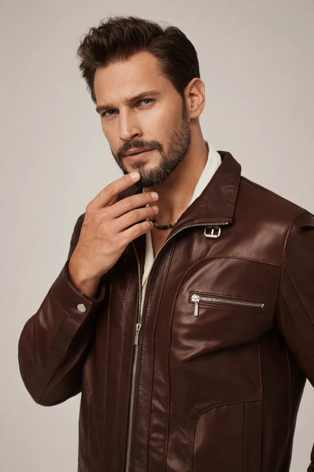 Soren - Men's Brown Leather Cafe Racer Jacket