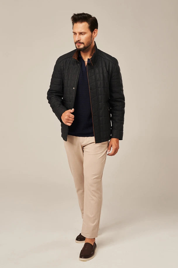 Tavon - Men's Quilted Black Leather Jacket