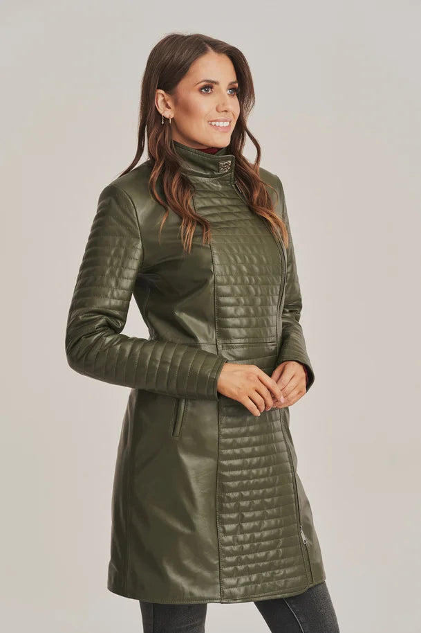 Thivara – Women’s Sheepskin Padded Olive Green Coat