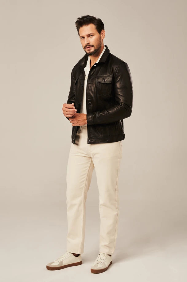 Vaelor - Men's Black Trucker Leather Jacket