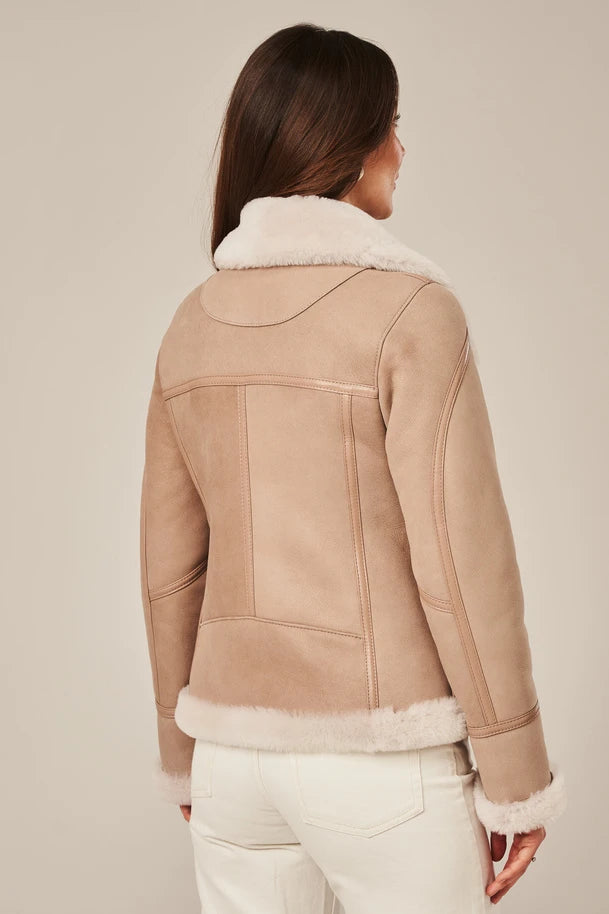 Vella - Women's Beige Pilot Shearling Jacket