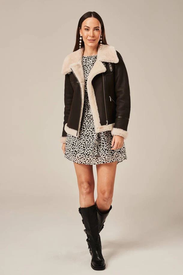 Vella - Women's Brown Shearling Jacket