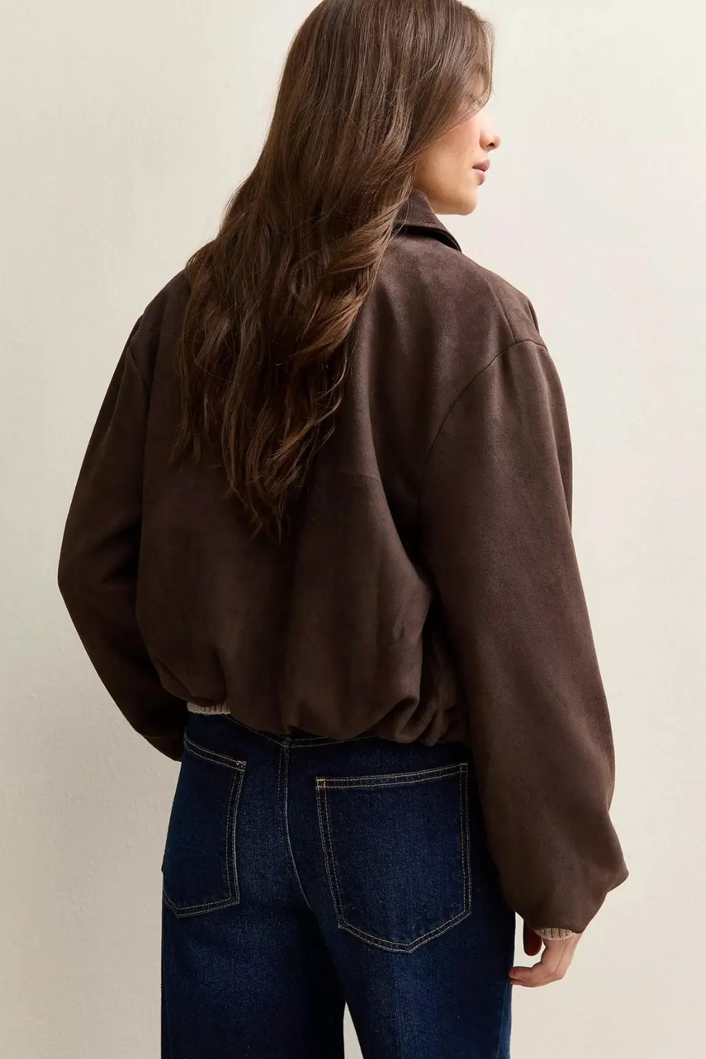 Vespera - Women's Suede Leather Brown Bomber Jacket