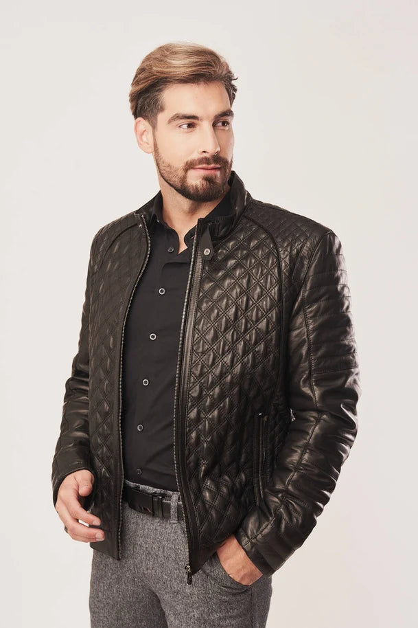 Veylan -  Men's Black Leather Quilted Jacket