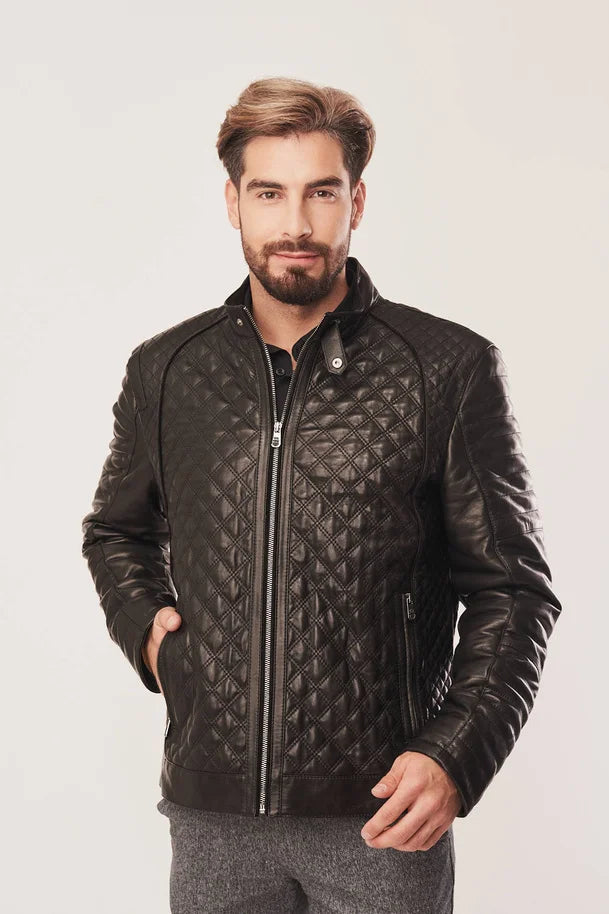 Veylan -  Men's Black Leather Quilted Jacket