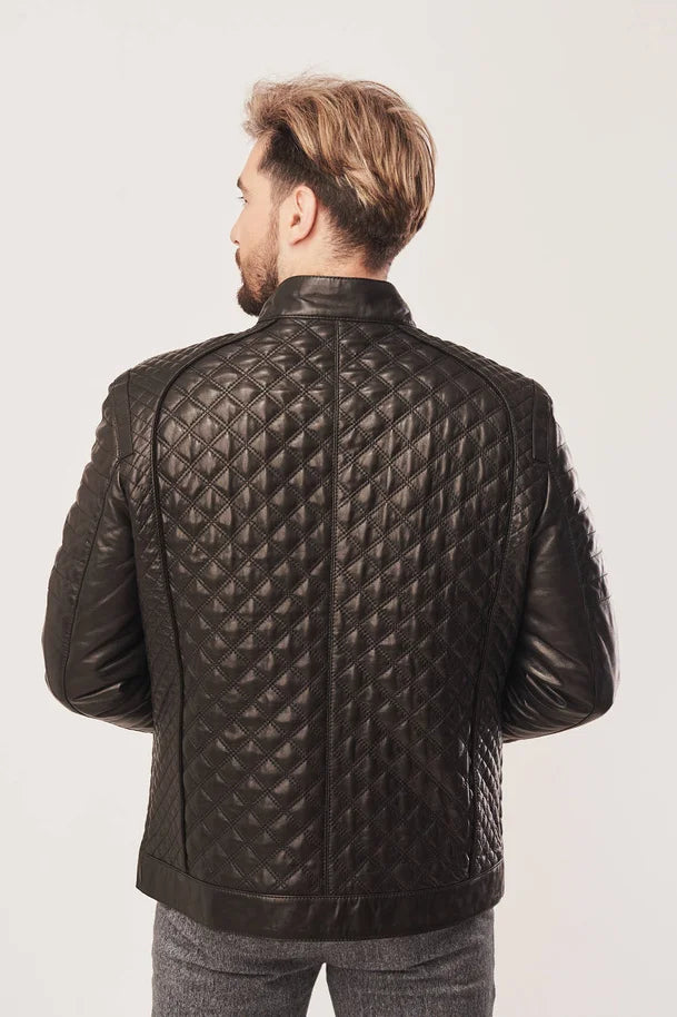 Veylan -  Men's Black Leather Quilted Jacket