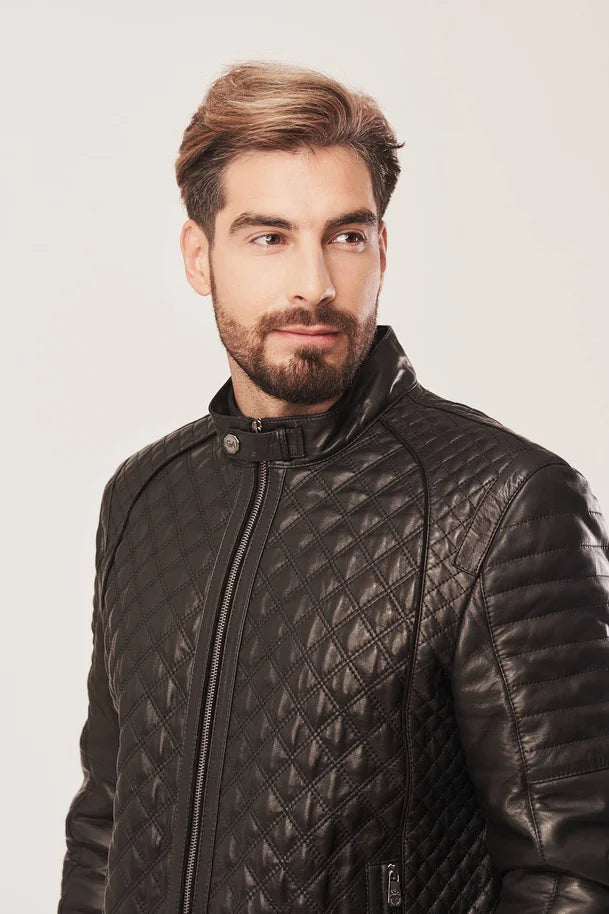 Veylan -  Men's Black Leather Quilted Jacket
