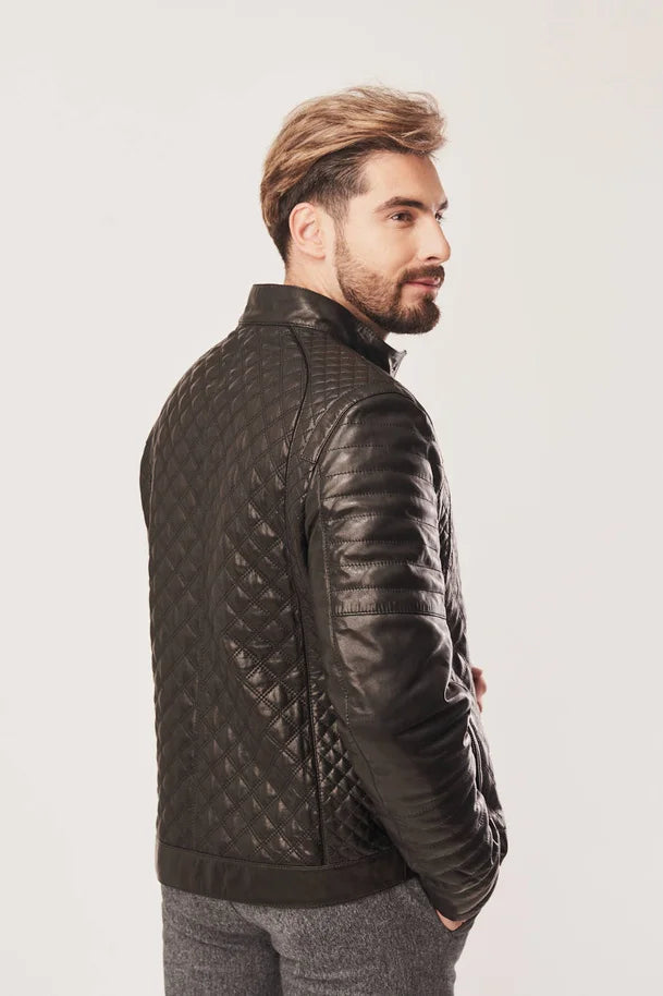 Veylan -  Men's Black Leather Quilted Jacket