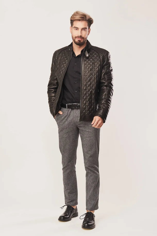 Veylan -  Men's Black Leather Quilted Jacket