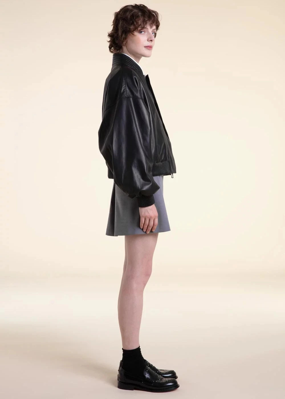 Viona - Women’s Black Oversized Leather Bomber Jacket