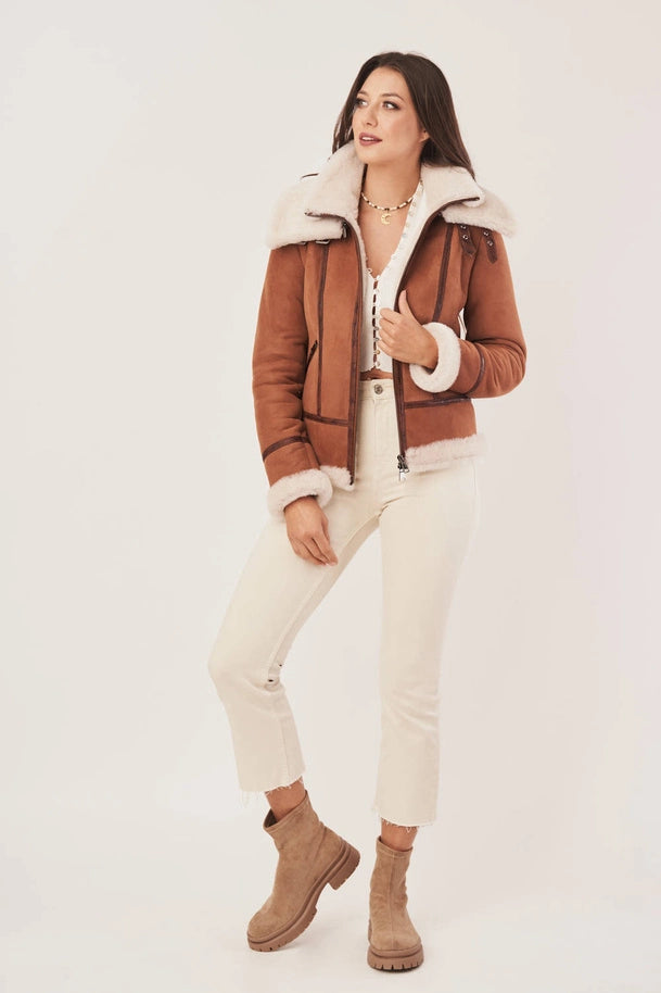 Lyra - Women's Tan Brown Sheepskin Shearling Jacket