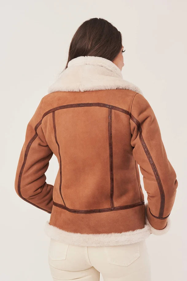 Lyra - Women's Tan Brown Sheepskin Shearling Jacket