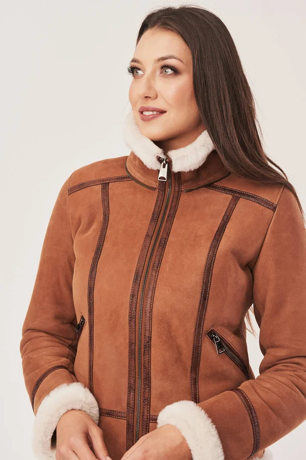 Lyra - Women's Tan Brown Sheepskin Shearling Jacket