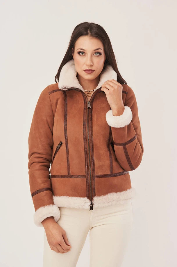 Lyra - Women's Tan Brown Sheepskin Shearling Jacket