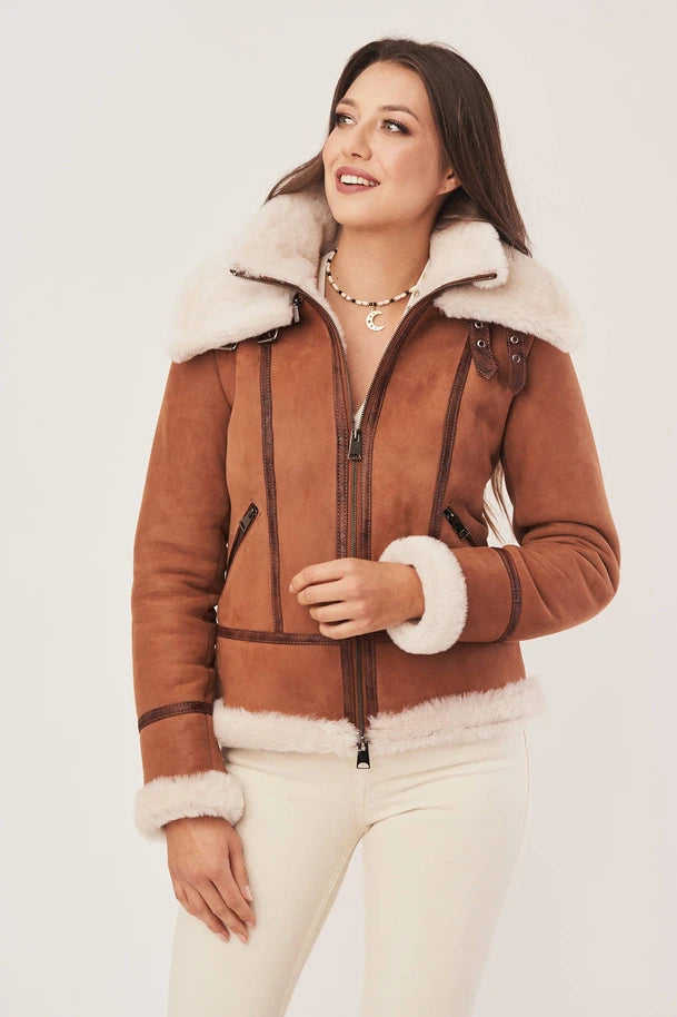 Lyra - Women's Tan Brown Sheepskin Shearling Jacket
