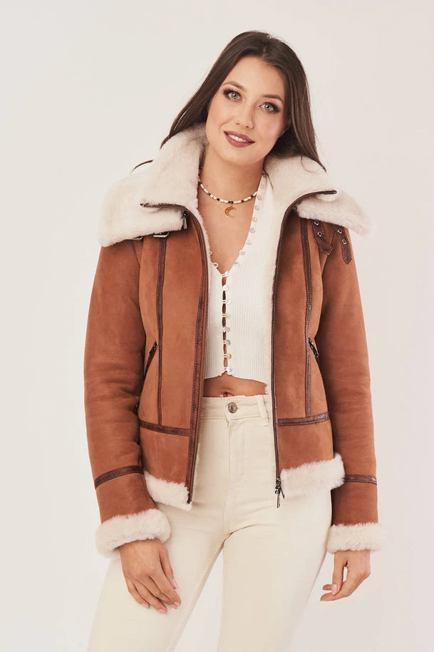 Lyra - Women's Tan Brown Sheepskin Shearling Jacket