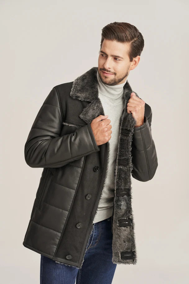 Caldrin -  Men's Black Shearling Puffer Leather Jacket
