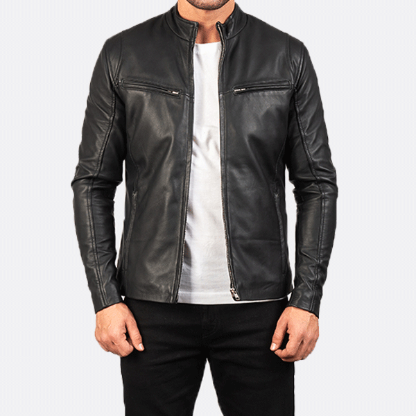 Mens Real Leather Biker Style Jacket Vintage Black