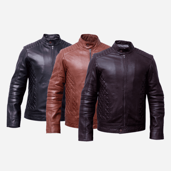 Men's Biker Quilted Leather Jacket Black Atlantic Leathers