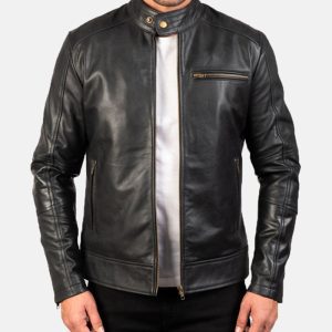 Mens Real Leather Biker Cafe Racer Vintage Motorcycle Distressed Black Genuine Leather Jacket
