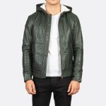 Men's Moda Leather Bomber Jackets Olive Green ATL 033