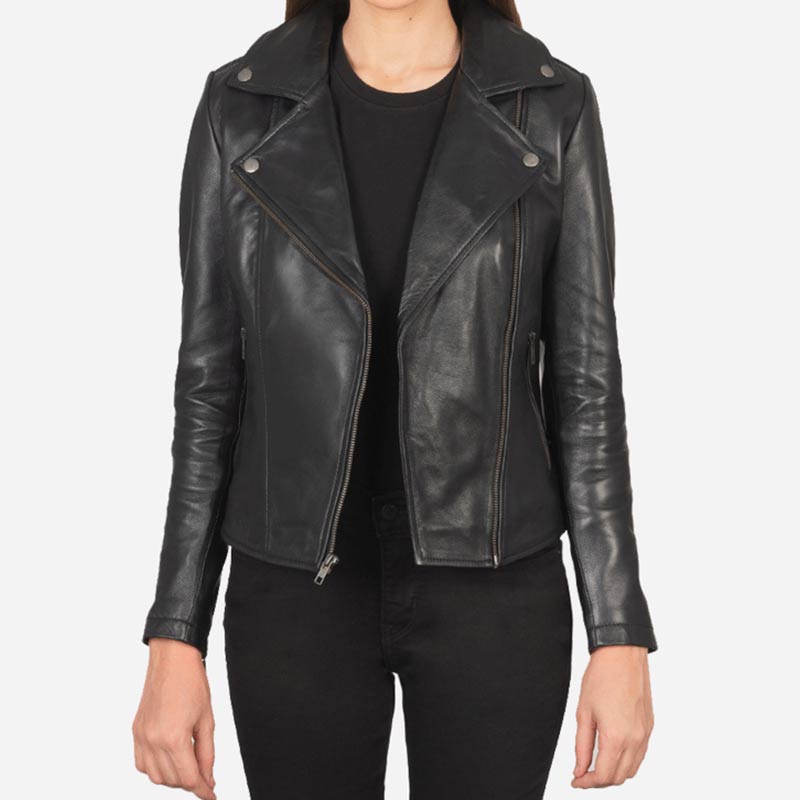 Womens Real Leather Biker Jacket Casual Style