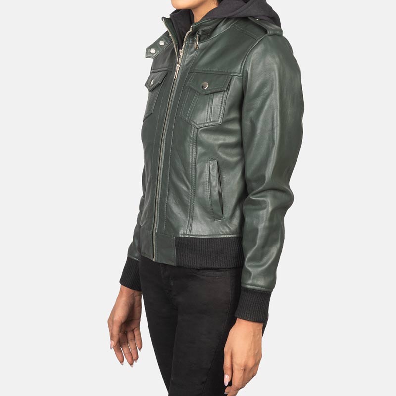 Women’s+Roslyn+Green+Hooded+Leather+Bomber+Jacket+Side+Pose-3-1652717739294