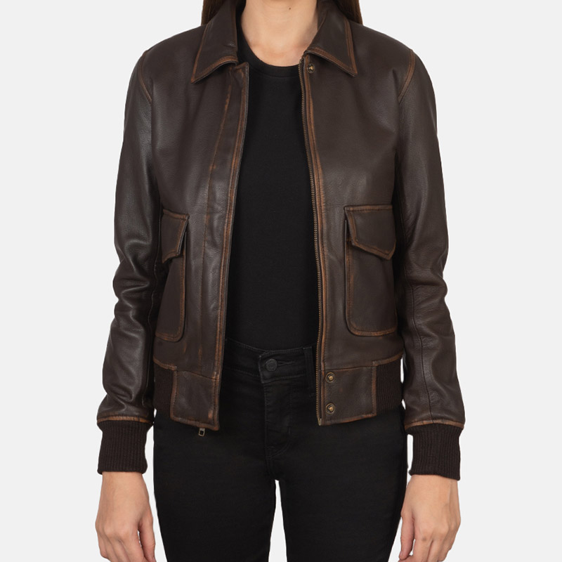 Women’s+Westa+A-2+Brown+Leather+Bomber+Jacket+Open+Front-4-1659377749036