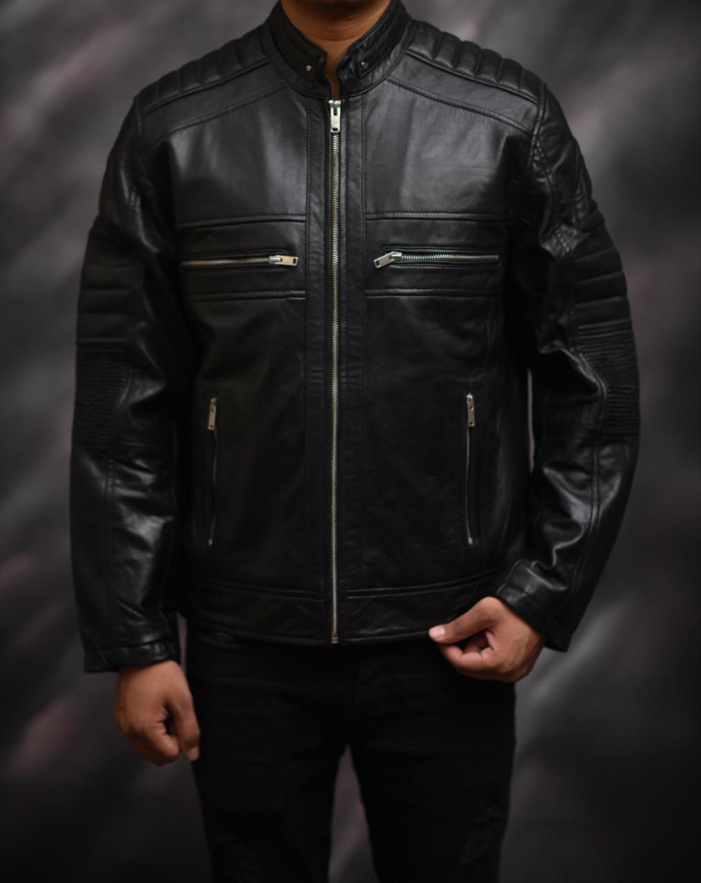 Versatile Men’s Biker Leather Jacket signature