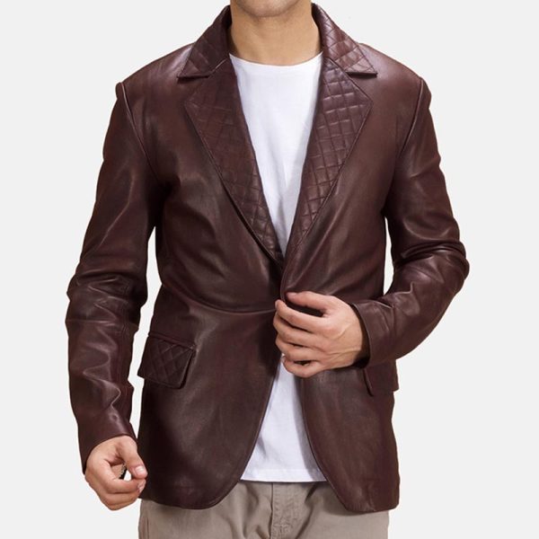 Mens Radaron Quilted Maroon Leather Blazer 1-14990944118235