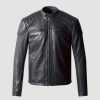 Men's Real Leather Motorcycle Jacket in Quilted Design
