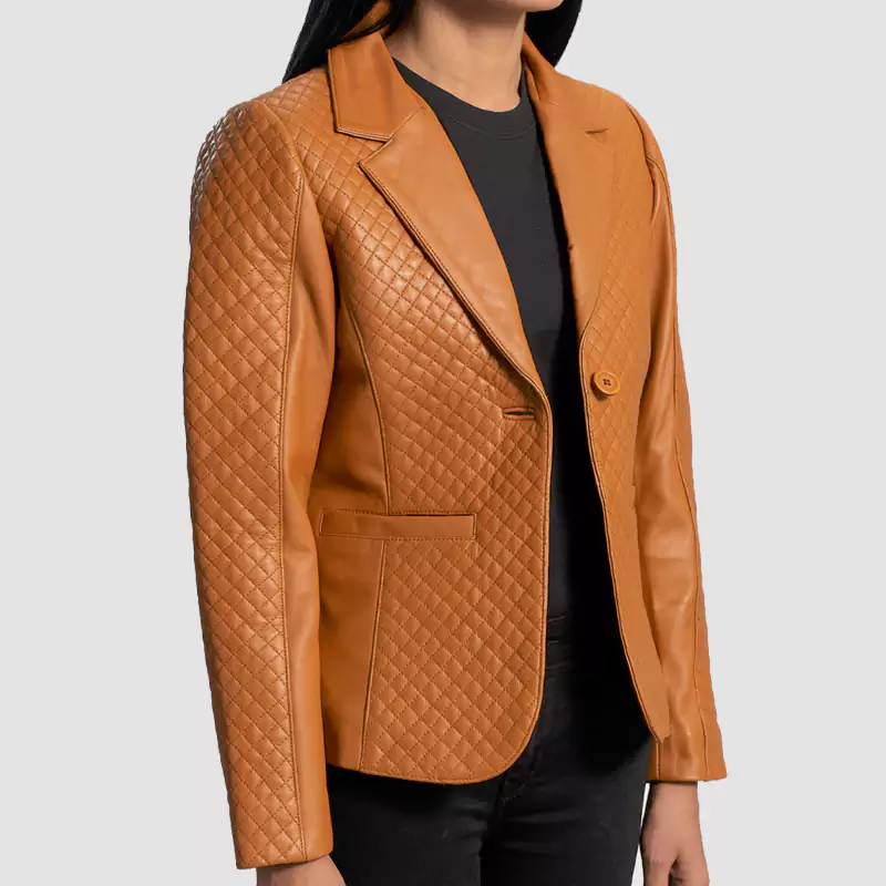 Women’s+Cora+Quilted+Brown+Leather+Blazer+Side+Pose-3-1664366080974
