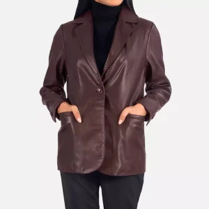 Norma Maroon Leather Blazer