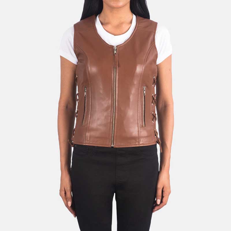 Vanda Brown Leather Women's Vest
