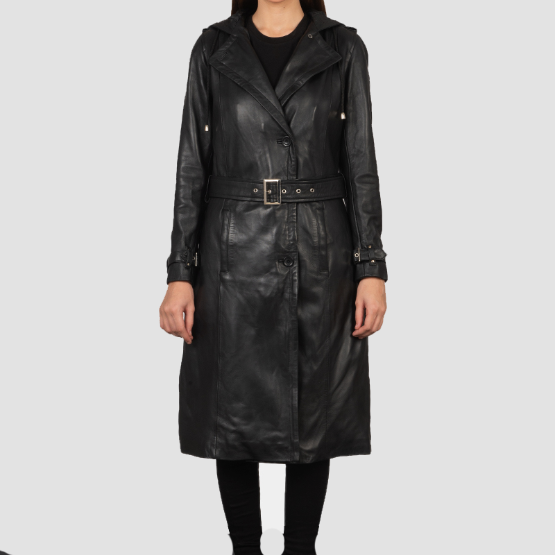 Women's Fixon Hooded Black Trench Coat