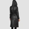 Women's Fixon Hooded Black Trench Coat