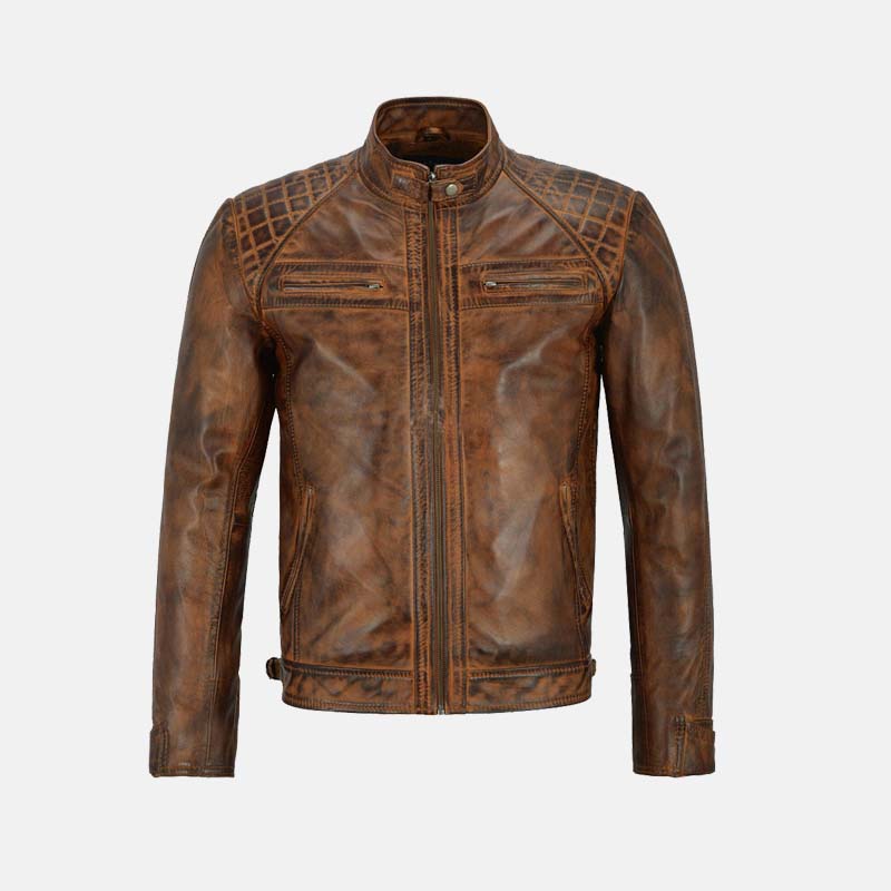 Men's New Brown Biker Style Cafe Racer Leather Jacket