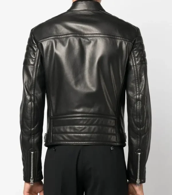 Men's Classic Biker Cross Zip Black Leather Jacket