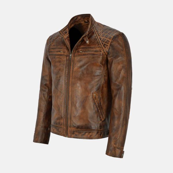 Men's New Brown Biker Style Cafe Racer Leather Jacket