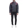Men's Dual Toned Black and Maroon Quilted Cafe Racer Leather Jacket