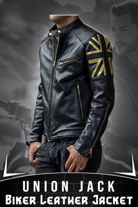 Men’s Biker Vintage Distressed Black Cafe Racer Leather Jacket With British Flag