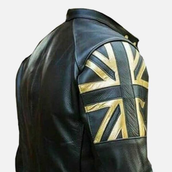 Men’s Biker Vintage Distressed Black Cafe Racer Leather Jacket With British Flag