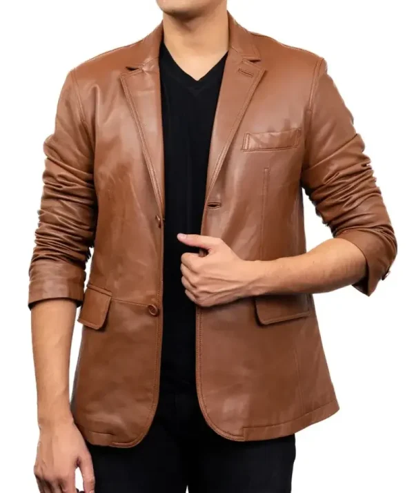 Men's Two Buttons Ship Skin Leather Blazer