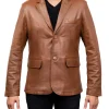 Men's Two Buttons Ship Skin Leather Blazer