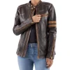 Women's Distressed Café Racer Vintage Brown Leather Jacket