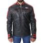 Men's New Black Cafe Racer Leather Jacket With Red Stripe