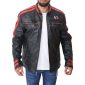 Men's New Black Cafe Racer Leather Jacket With Red Stripe