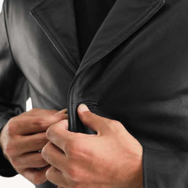 Men's Classmith Black Leather Trench Coat