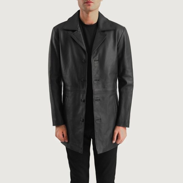 Men's Classmith Black Leather Trench Coat