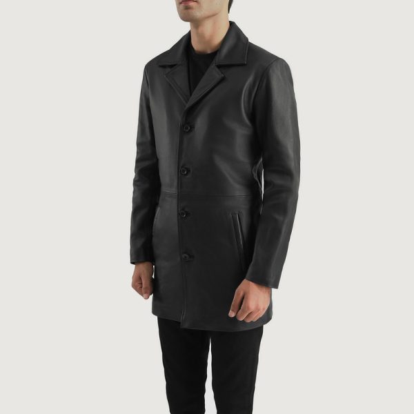Men's Classmith Black Leather Trench Coat